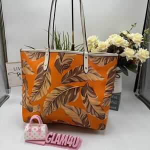 Coach Reversible City Tote Banana Leaves Print